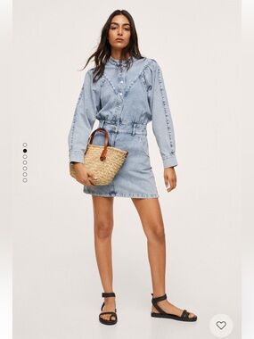 Mango Denim Dress with Puffed Sleeves - NWT